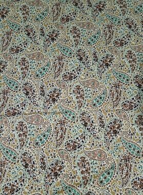 Vintage Paisley Print Beige, Brown & Teal Cotton Fabric By The Yard